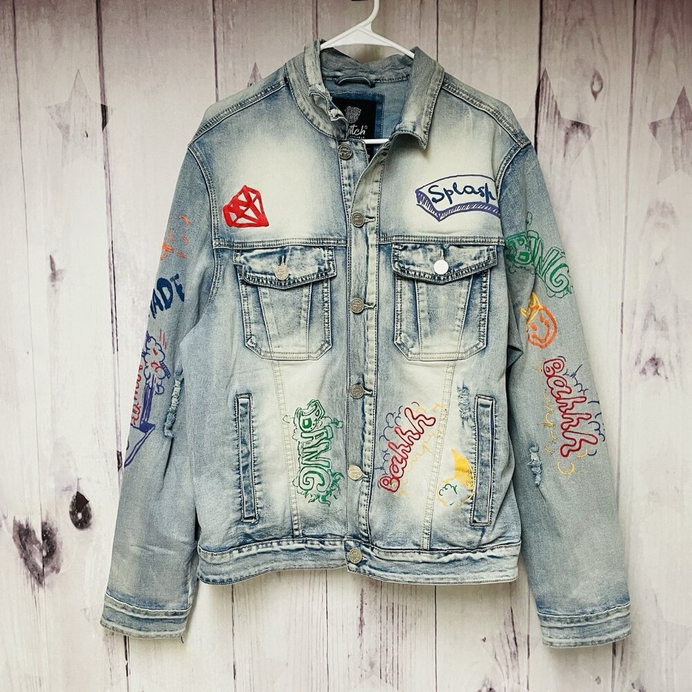 Switch Remarkable Denim Jacket Size XL Button Distressed Hustle Self-Made Rare!